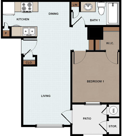 One Bedroom Floor Plan at Cable Ranch Affordable Apartments in San Antonio TX